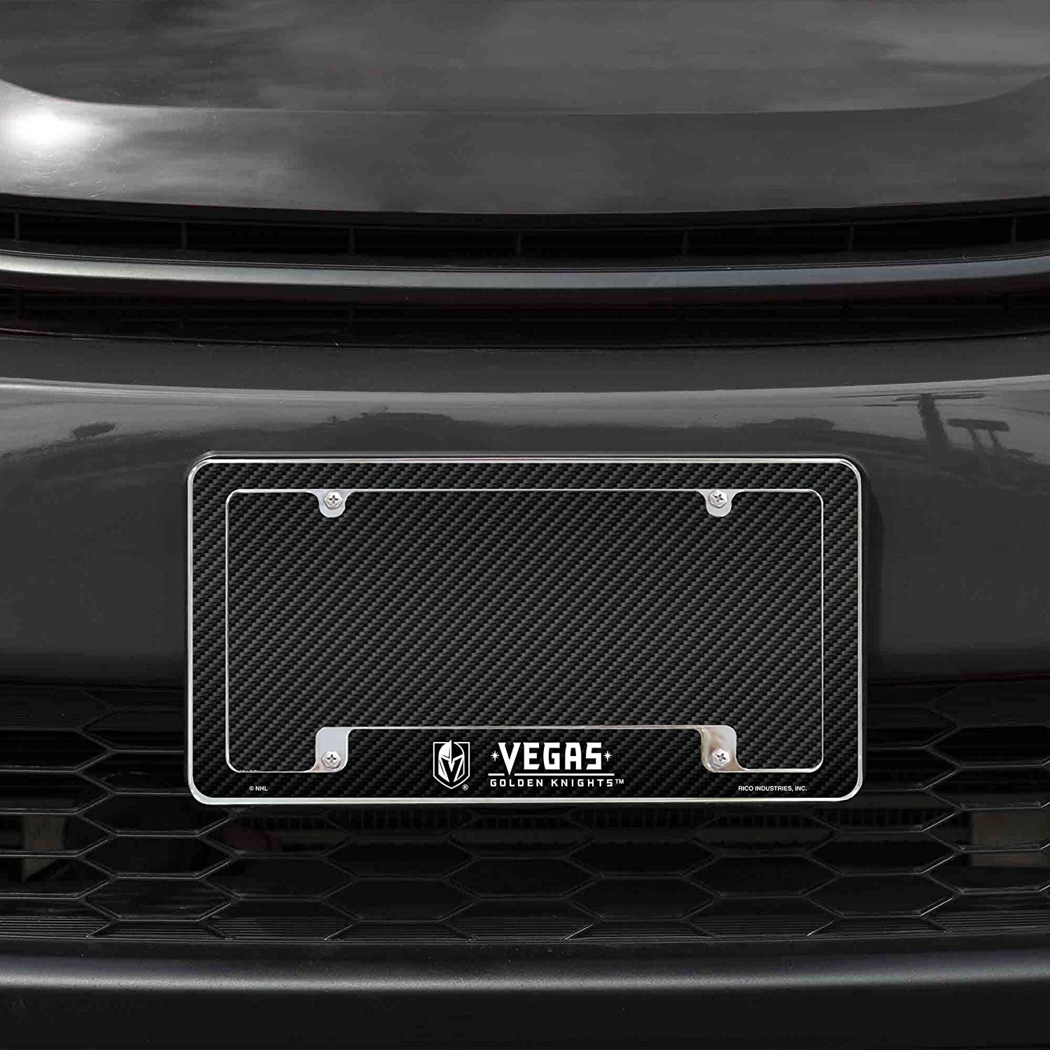 Vegas Golden Knights Metal License Plate Frame Tag Cover Carbon Fiber Design 12x6 Inch