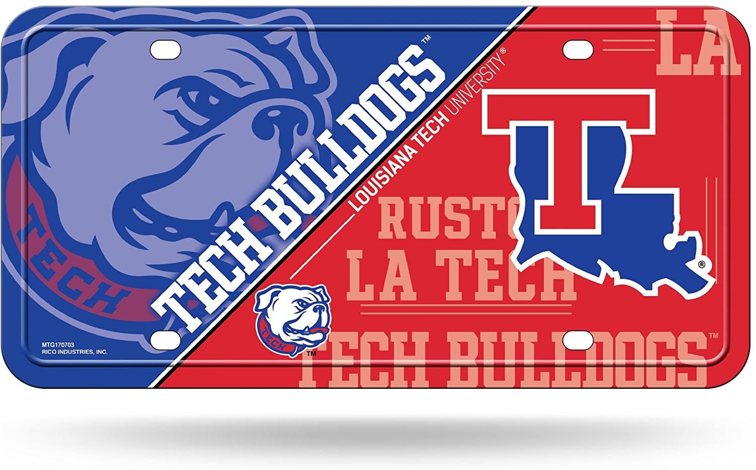 Louisiana Tech University Bulldogs Metal Auto Tag License Plate, Split Design, 6x12 Inch