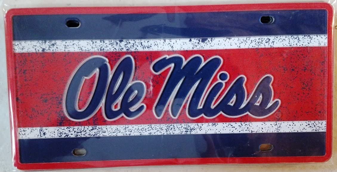 University of Mississippi Rebels Ole Miss Premium Laser Cut Tag License Plate, Vintage Design, Mirrored Acrylic Inlaid, 6x12 Inch