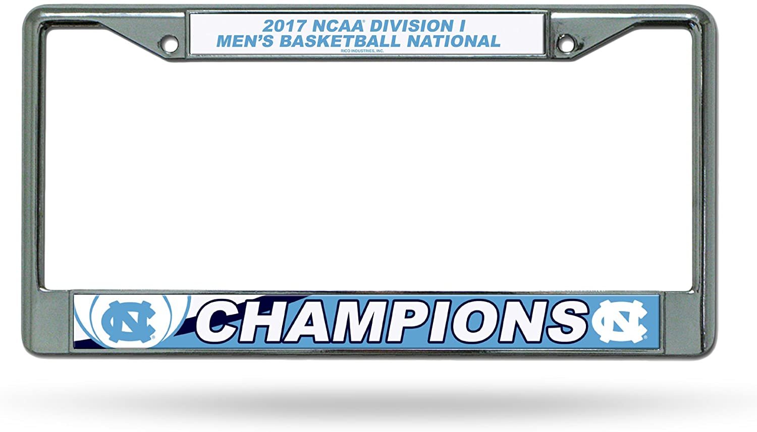 University of North Carolina Tar Heels 2017 Champions Premium Metal License License Plate Frame Chrome Tag Cover, 12x6 Inch