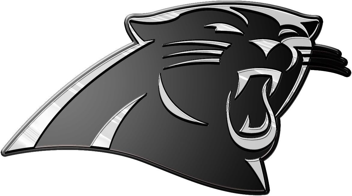 Carolina Panthers Auto Emblem, Silver Chrome Color, Raised Molded Shape Cut Plastic, Adhesive Tape Backing