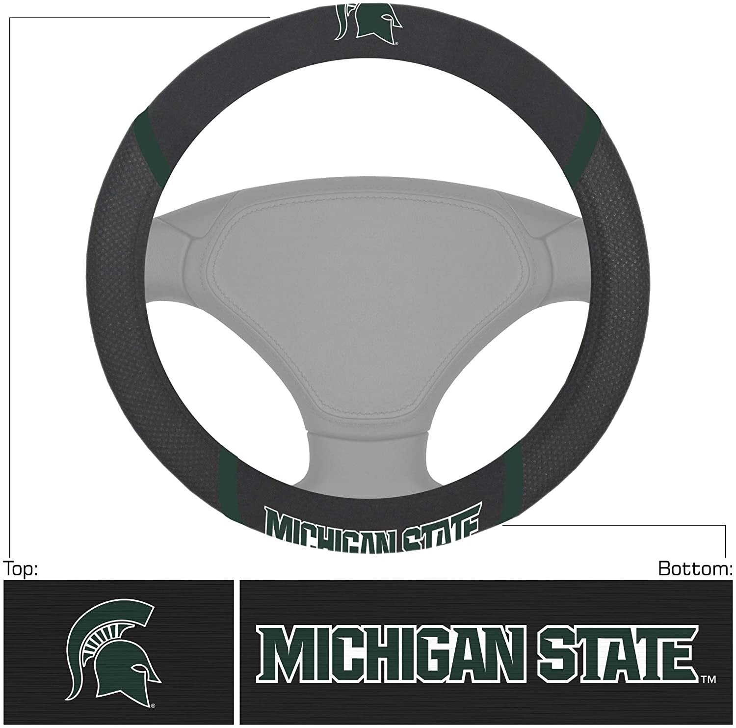 Michigan State Spartans Steering Wheel Cover Premium Embroidered Black 15 Inch University