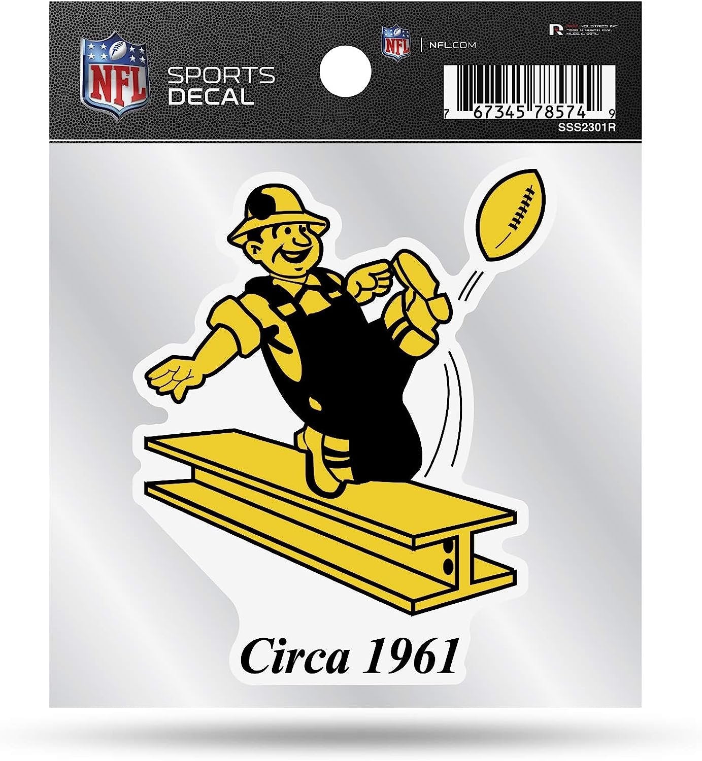 Pittsburgh Steelers 4x4 Inch Die Cut Decal Sticker, Retro Logo, Clear Backing