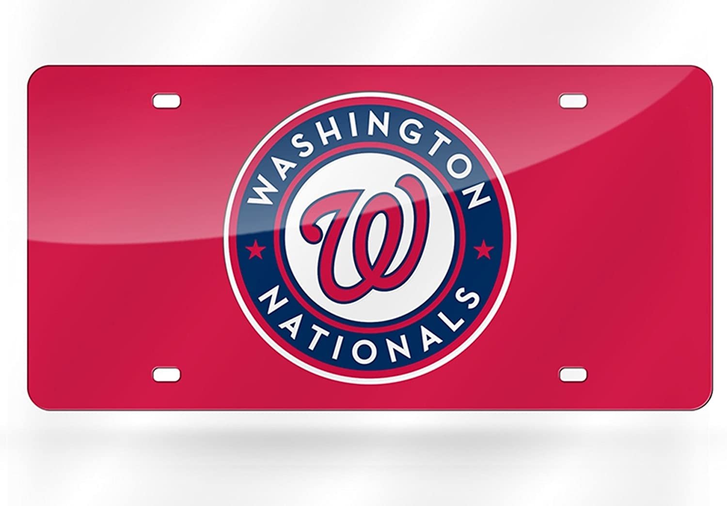 Washington Nationals Premium Laser Cut Tag License Plate, Mirrored Acrylic Inlaid, Red, 12x6 Inch