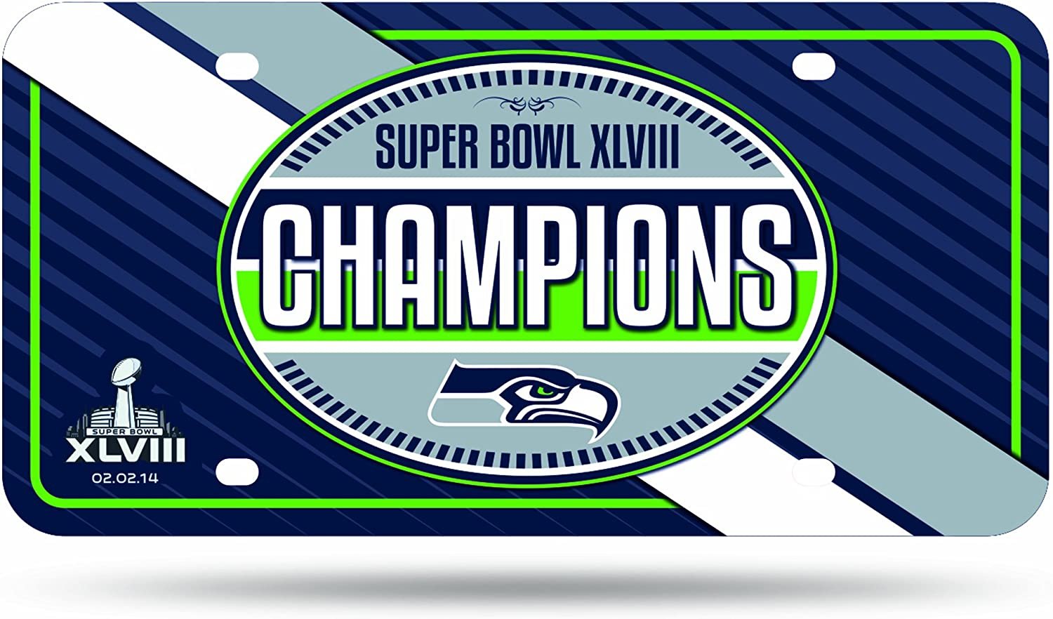 Seattle Seahawks Metal Auto Tag License Plate, 2014 Super Bowl XLVIII Champions, 12x6 Inch