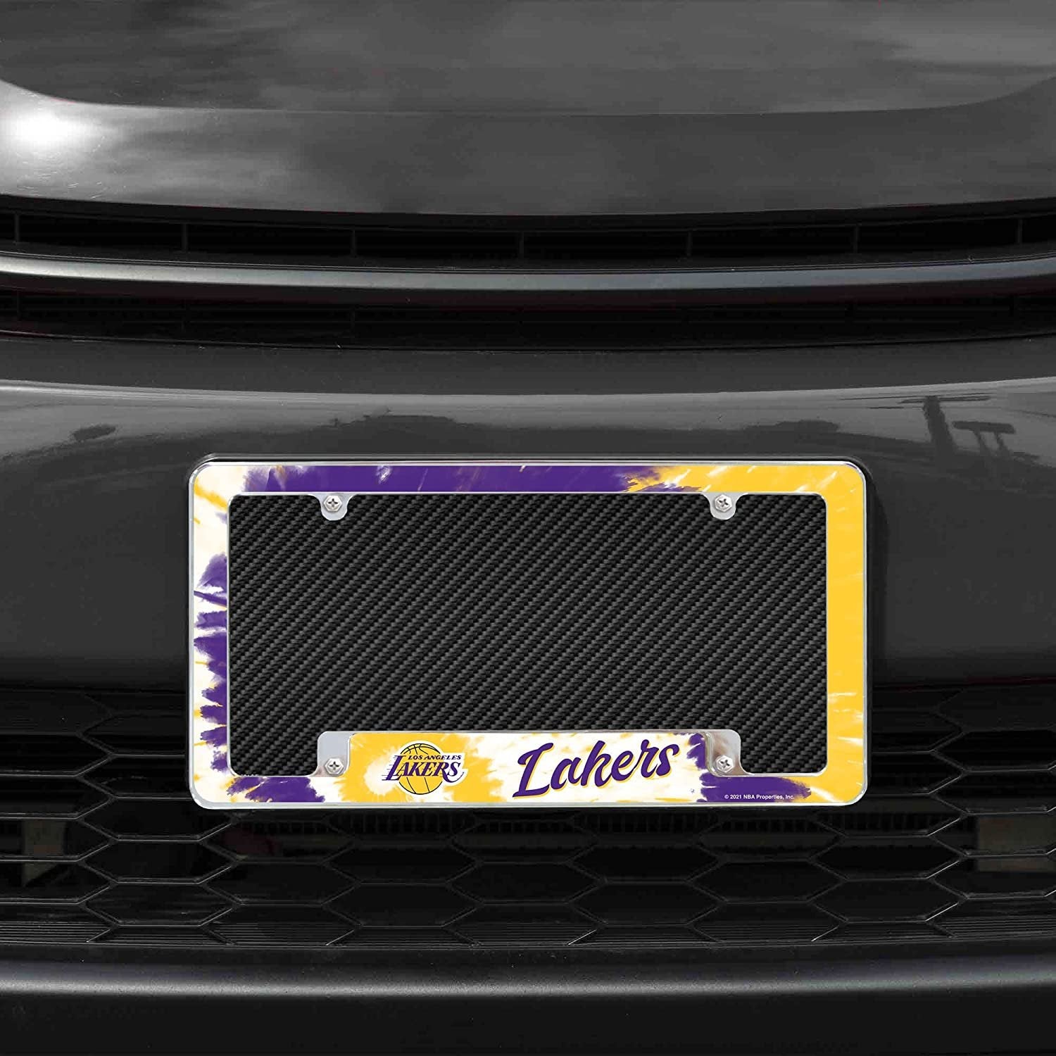 Los Angeles Lakers Metal License Plate Frame Chrome Tag Cover Tie Dye Design 6x12 Inch
