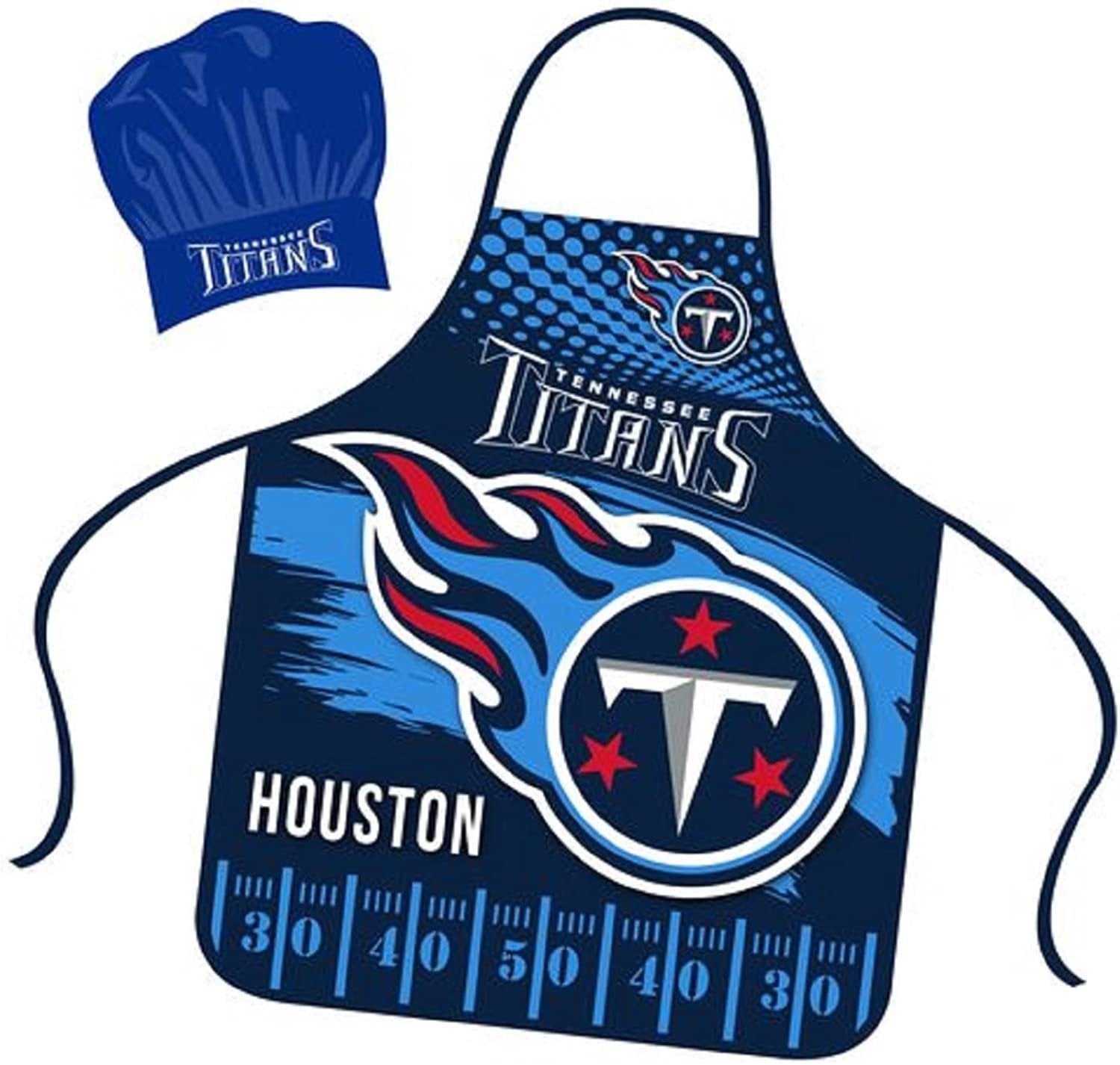 Tennessee Titans Apron Chef Hat Set Full Color Universal Size Tie Back Grilling Tailgate BBQ Cooking Host