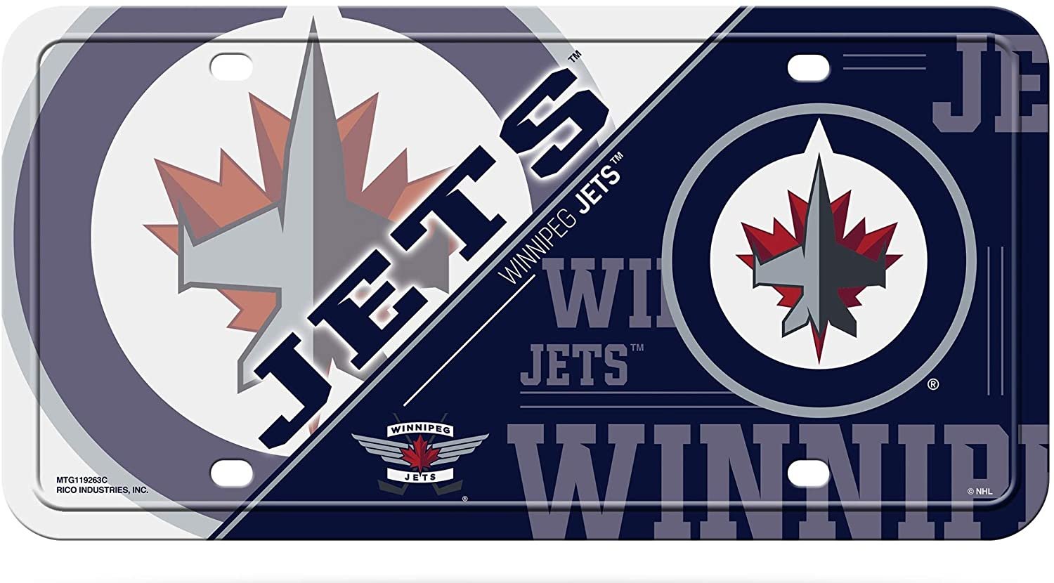 Winnipeg Jets Metal Auto Tag License Plate, Split Design, 6x12 Inch