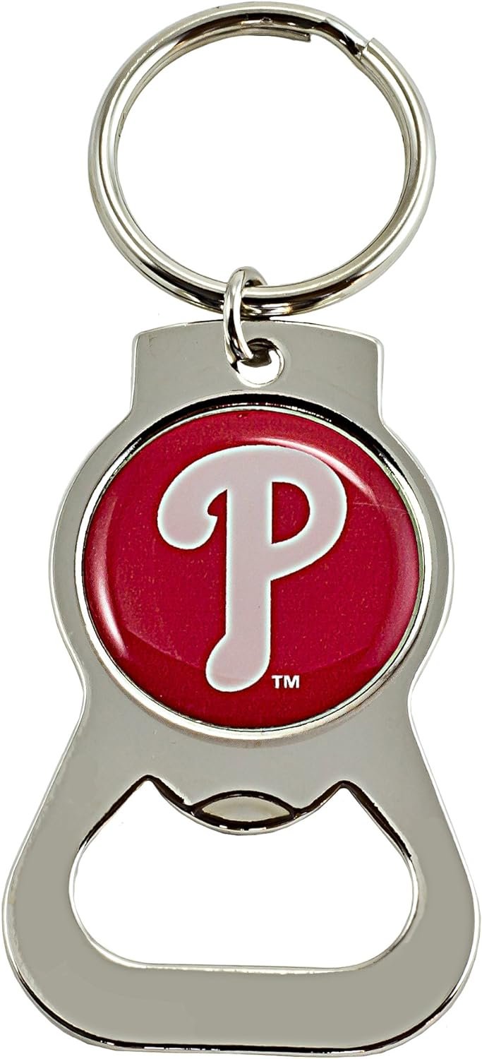 Philadelphia Phillies Premium Solid Metal Bottle Opener Keychain, Silver Key Ring, Team Logo