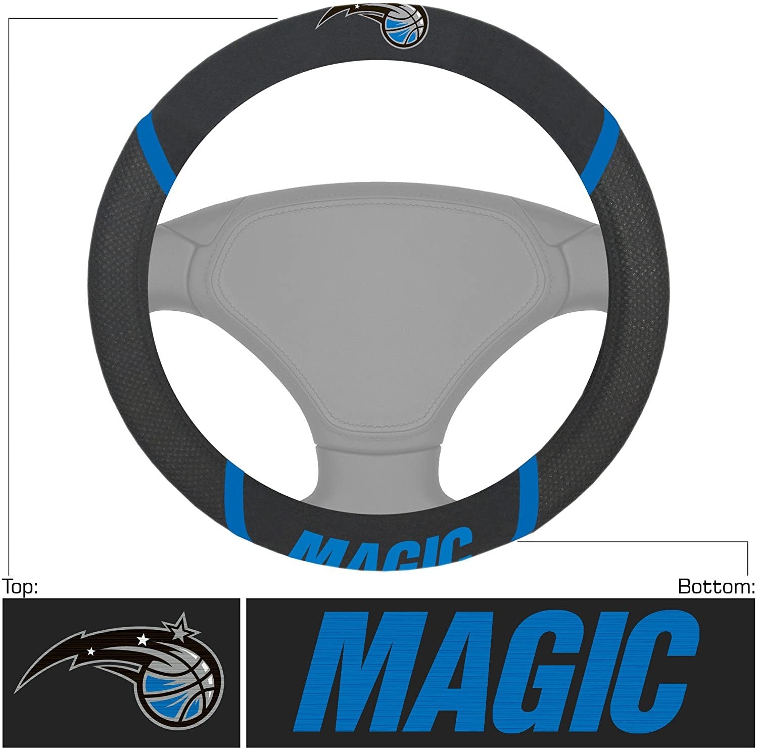 Orlando Magic Steering Wheel Cover Premium Embroidered Black 15 Inch