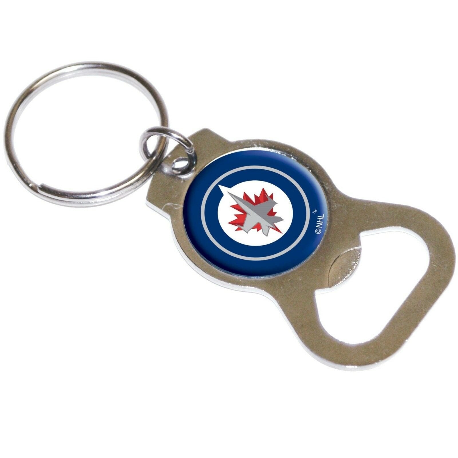 Winnipeg Jets Premium Solid Metal Bottle Opener Keychain, Silver Key Ring, Team Logo