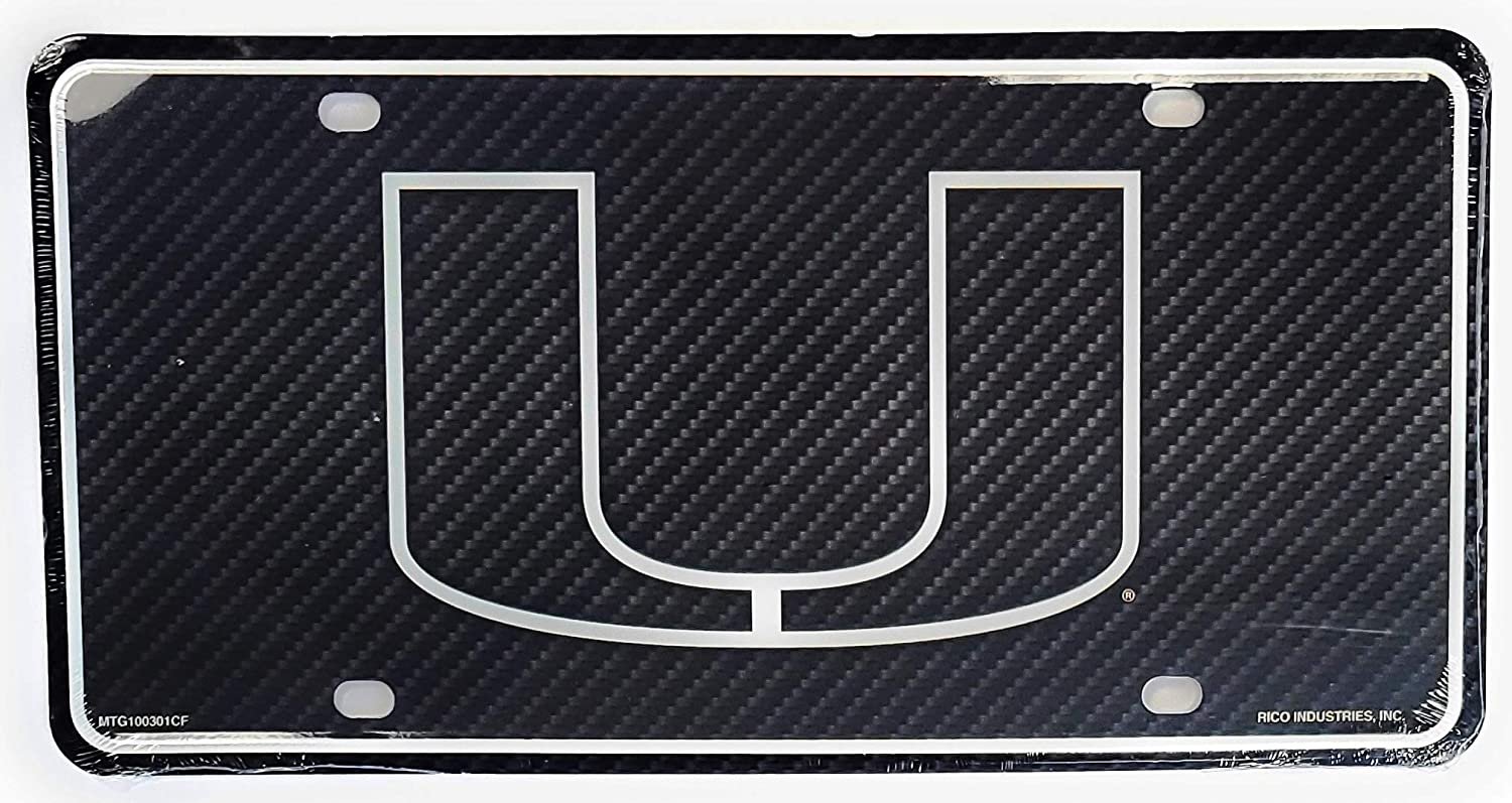 University of Miami Hurricanes Metal Auto Tag License Plate, Carbon Fiber Design, 6x12 Inch