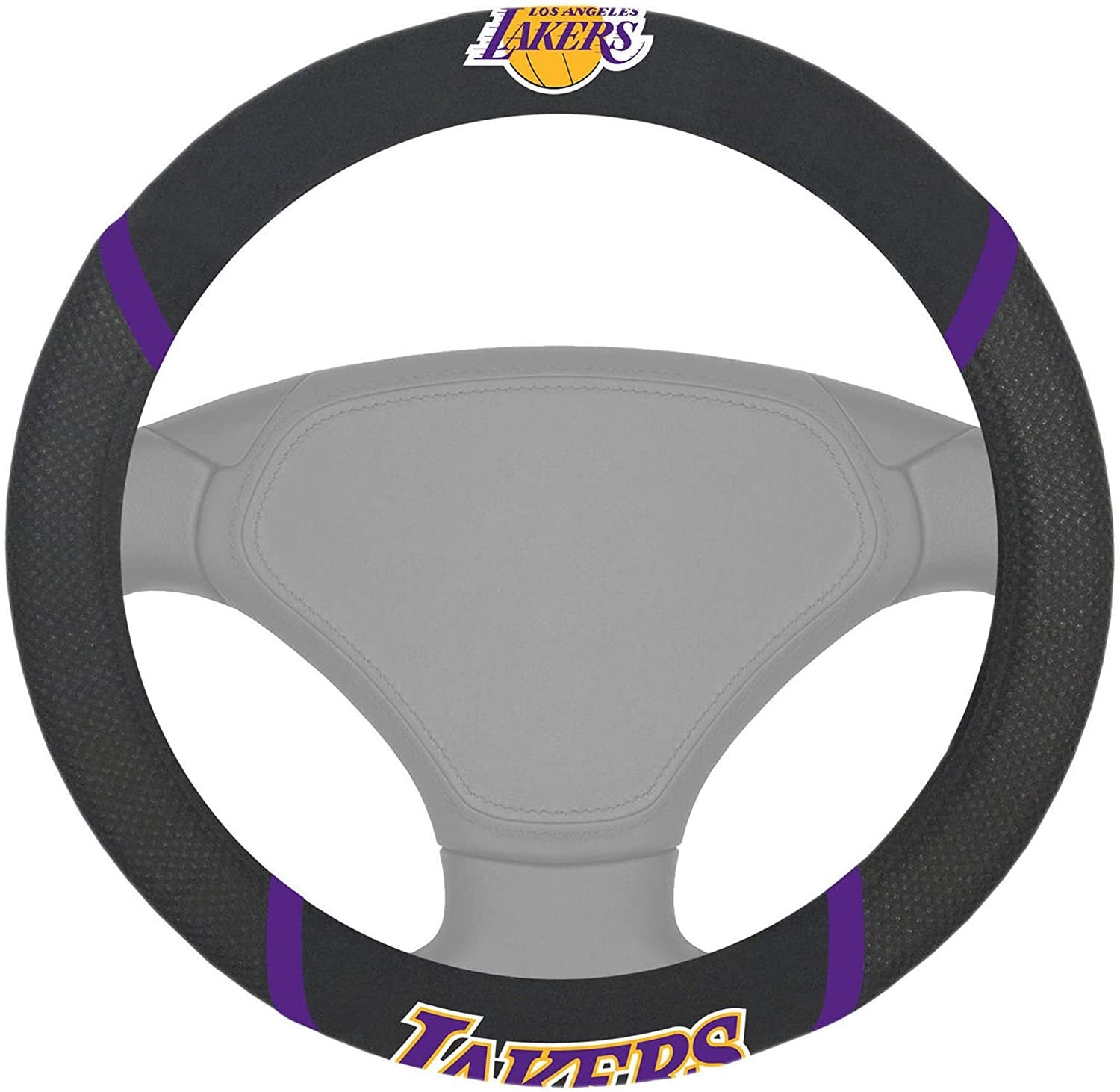 Los Angeles Lakers Steering Wheel Cover Premium Embroidered Black 15 Inch