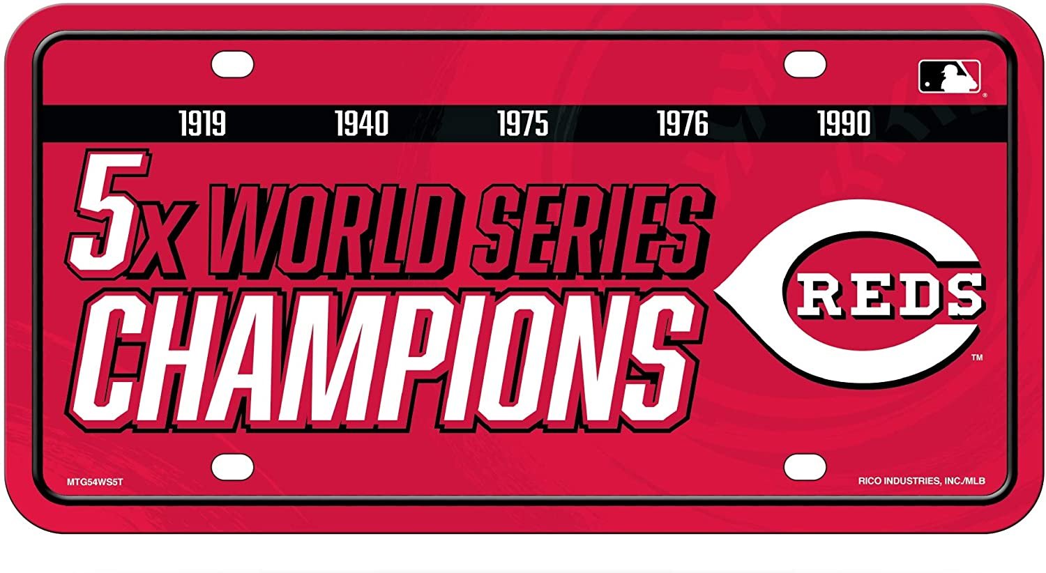 Cincinnati Reds Metal Auto Tag License Plate, 5-Time World Series Champions, 6x12 Inch