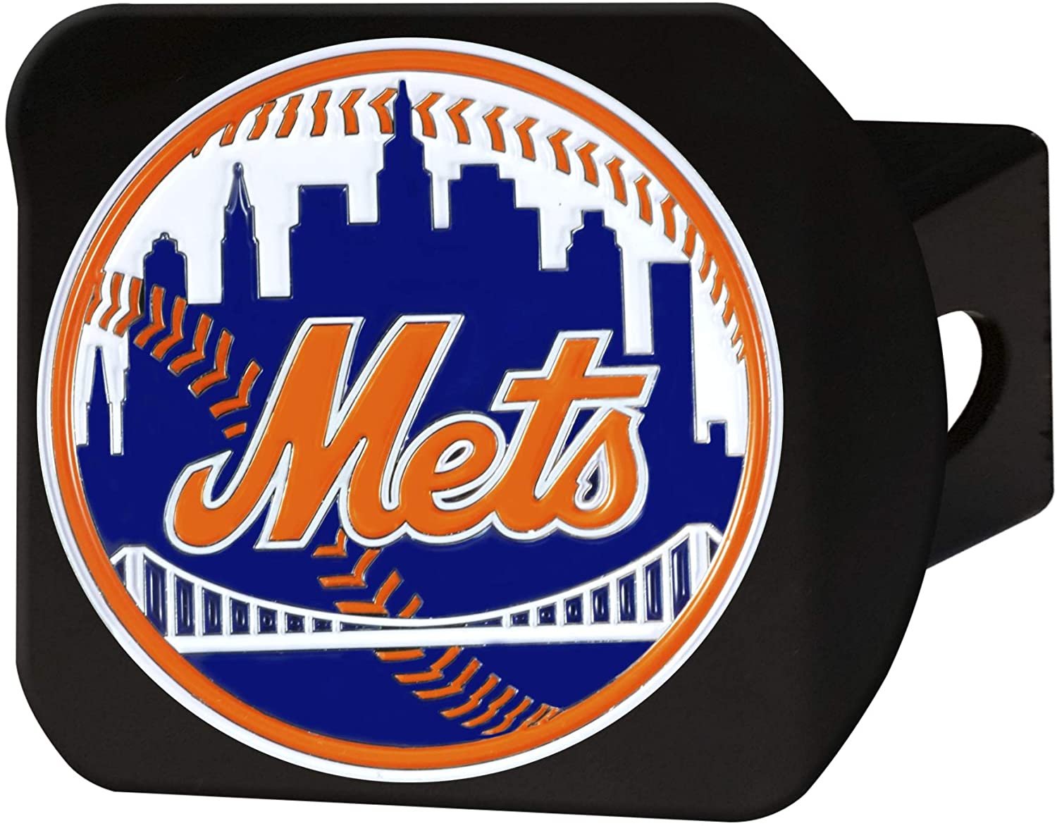 New York Mets Solid Metal Black Hitch Cover with Color Metal Emblem 2 Inch Square Type III