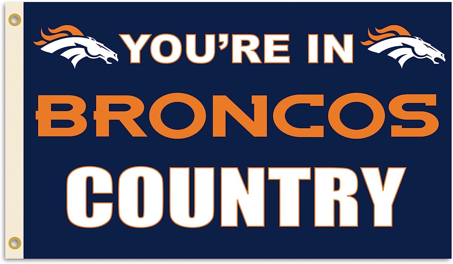 Denver Broncos 3x5 Foot Flag Banner, Metal Grommets. Outdoor, Single Sided, In Country Design