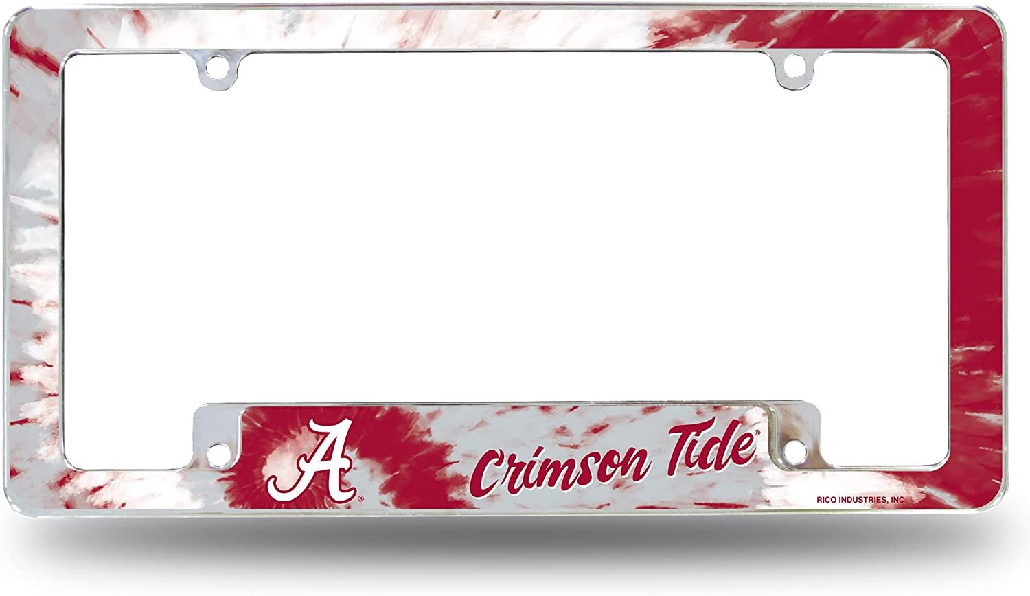 University of Alabama Crimson Tide Metal License Plate Frame Chrome Tag Cover 12x6 Inch Tie Dye Design