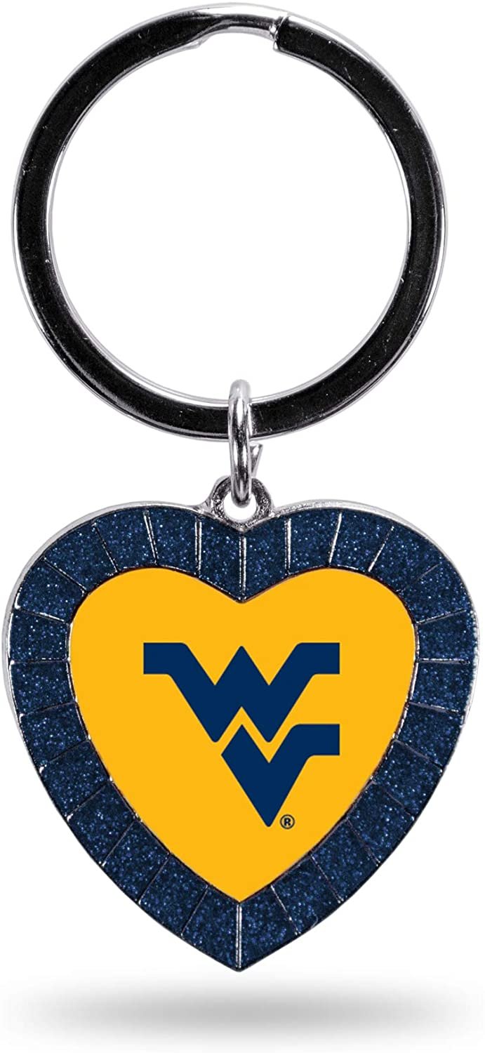 NCAA West Virginia Mountaineers NCAA Rhinestone Heart Colored Keychain, Navy, 3-inches in length