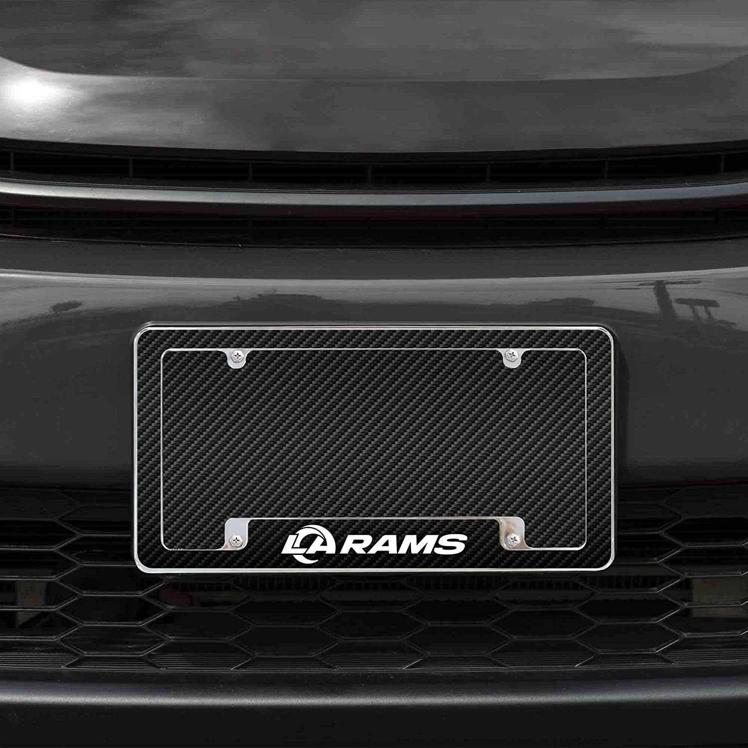 Los Angeles Rams Metal License Plate Frame Chrome Tag Cover Carbon Fiber Design 6x12 Inch