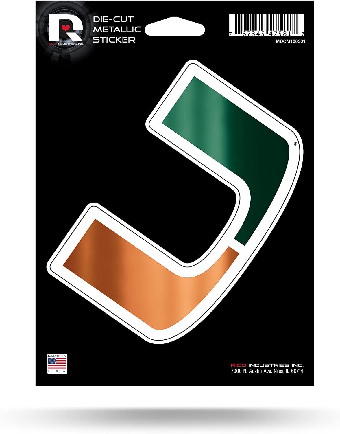 University of Miami Hurricanes 5 Inch Decal Sticker Die Cut Chrome Shimmer Metallic Design