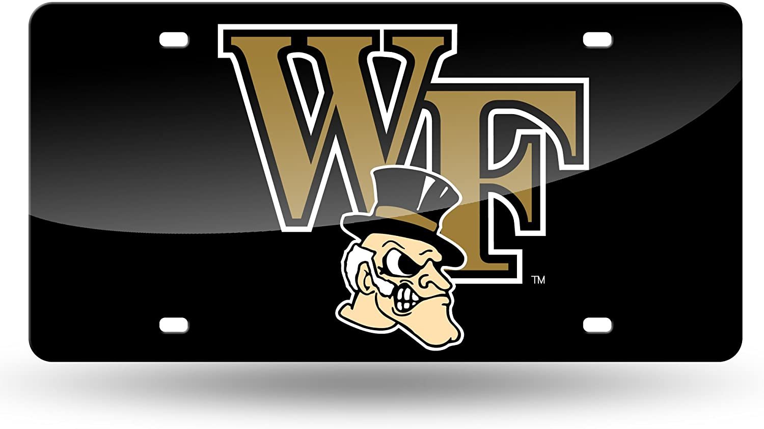 Wake Forest University Demon Deacons Premium Laser Cut Tag License Plate, Black, Mirrored Acrylic Inlaid, 12x6 Inch