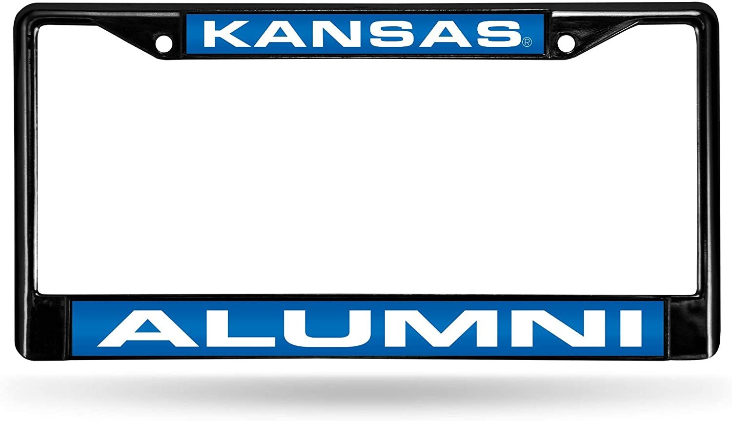 University of Kansas Jayhawks Black Metal License Plate Frame Tag Cover, Alumni Design, Laser Mirrored Inserts, 6x12 Inch
