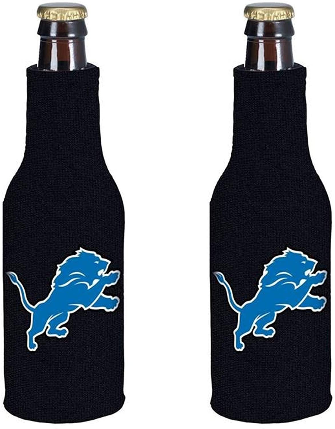 Detroit Lions Pair of 16oz Drink Zipper Bottle Cooler Insulated Neoprene Beverage Holder, Logo Design
