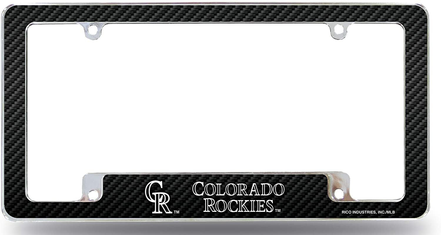 Colorado Rockies Metal License Plate Frame Chrome Tag Cover, Carbon Fiber Design, Heavy Duty, 12x6 Inch