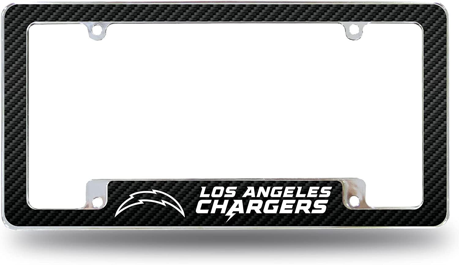 Los Angeles Chargers Metal License Plate Frame Chrome Tag Cover Carbon Fiber Design 6x12 Inch
