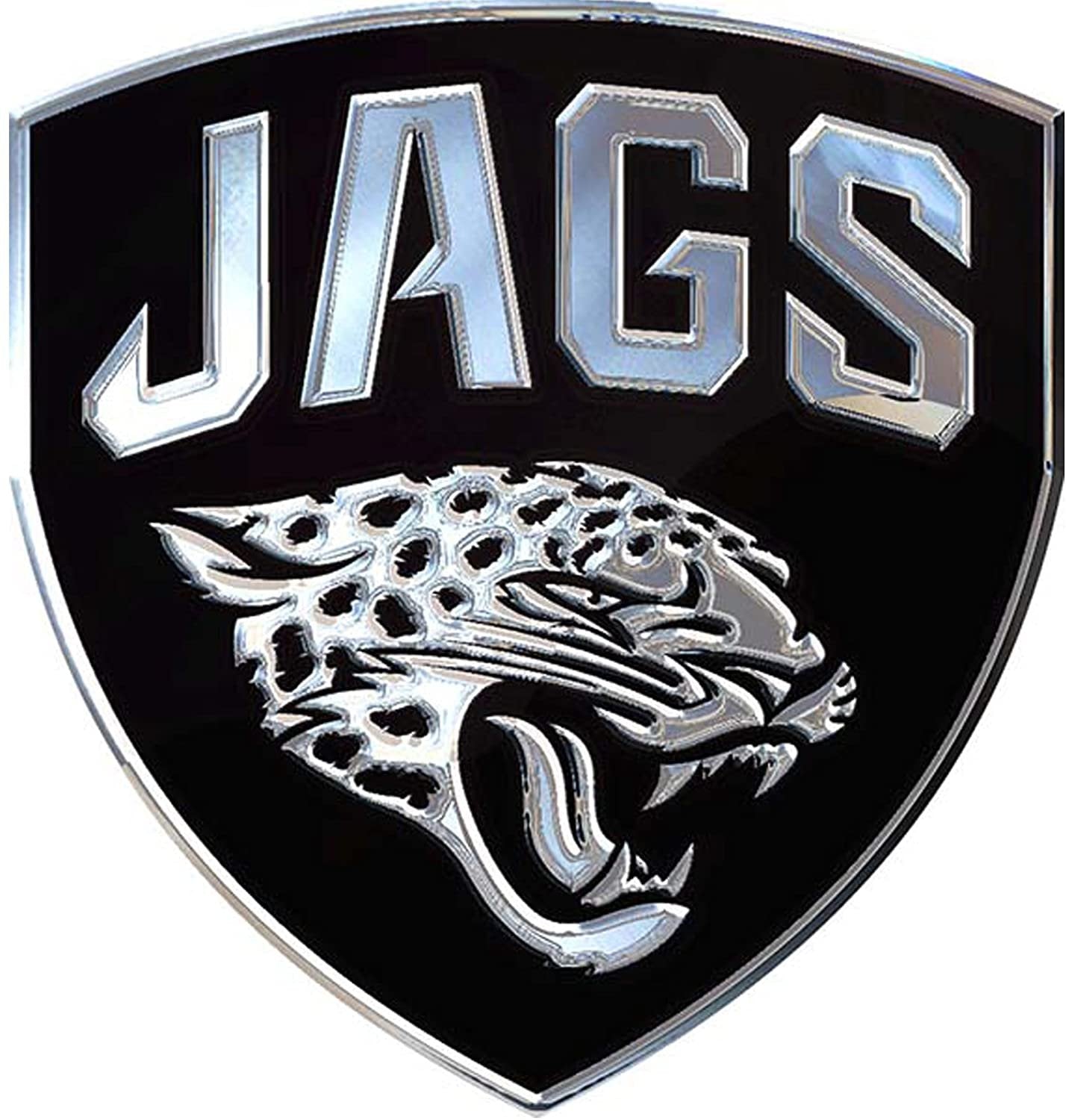 Jacksonville Jaguars Premium Solid Metal Raised Auto Emblem, Shield Logo, Shape Cut, Adhesive Backing