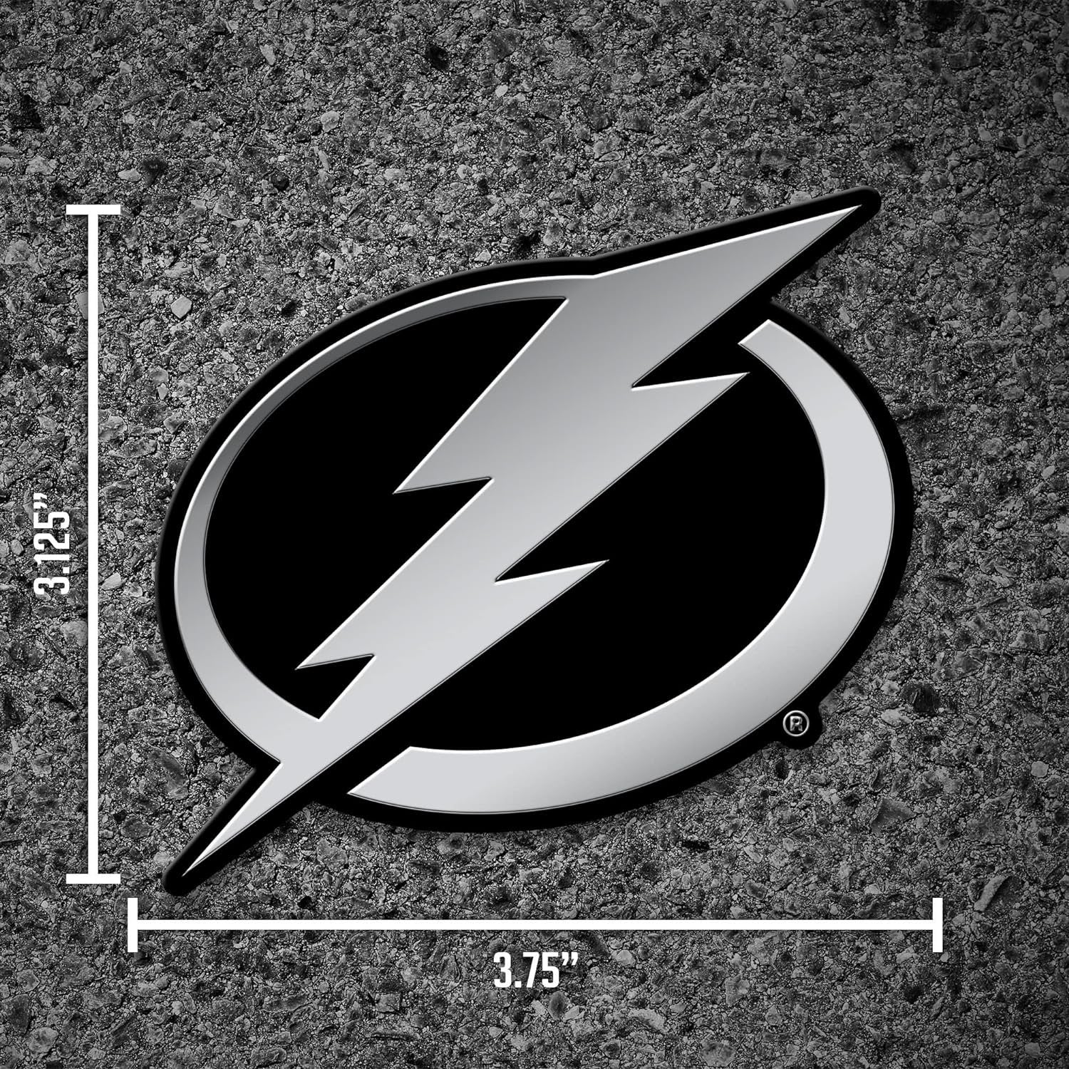 Tampa Bay Lightning Auto Emblem, Silver Chrome Color, Raised Molded Plastic, 3.5 Inch, Adhesive Tape Backing