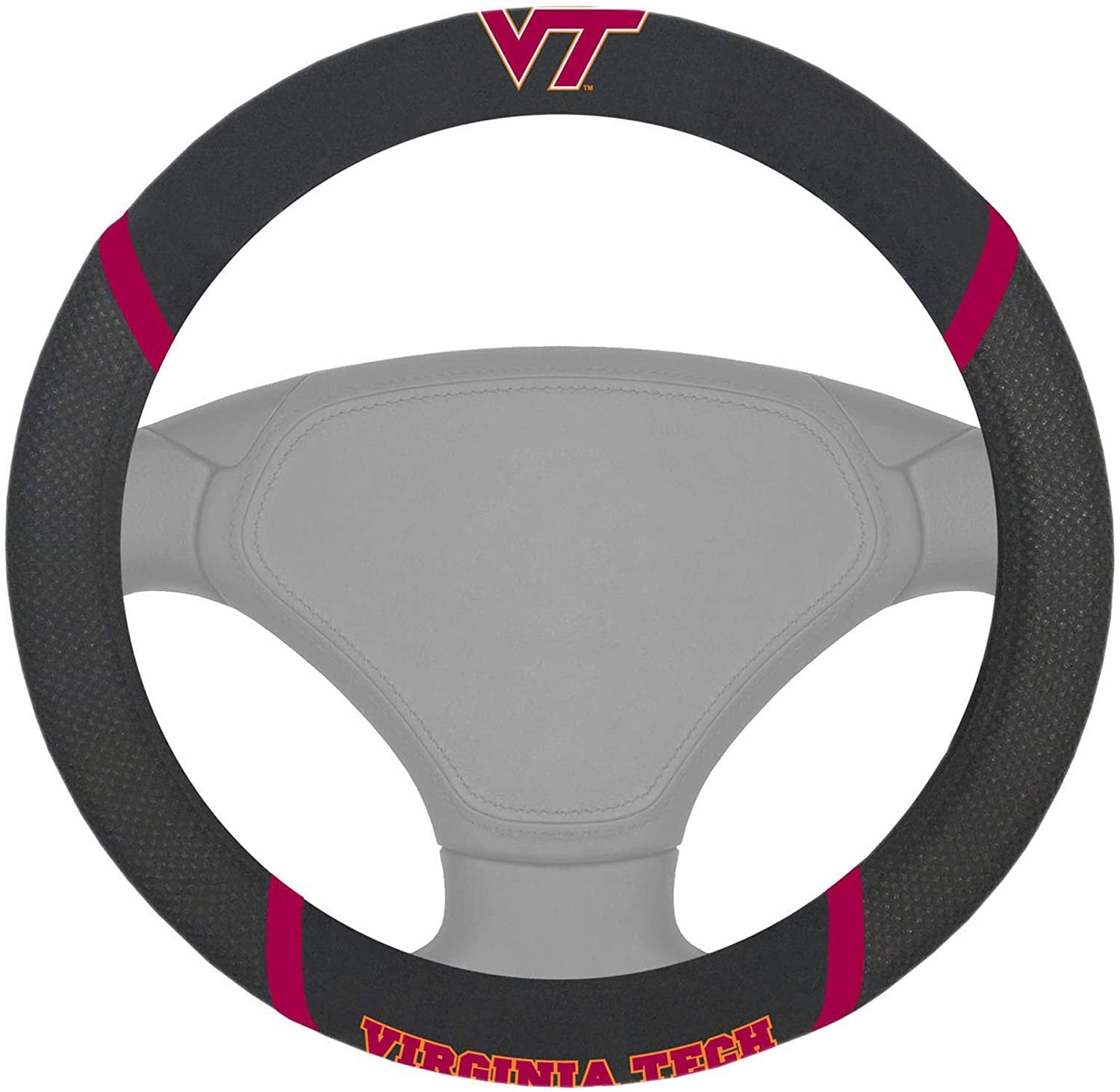 Virginia Tech Hokies Steering Wheel Cover Premium Embroidered Black 15 Inch