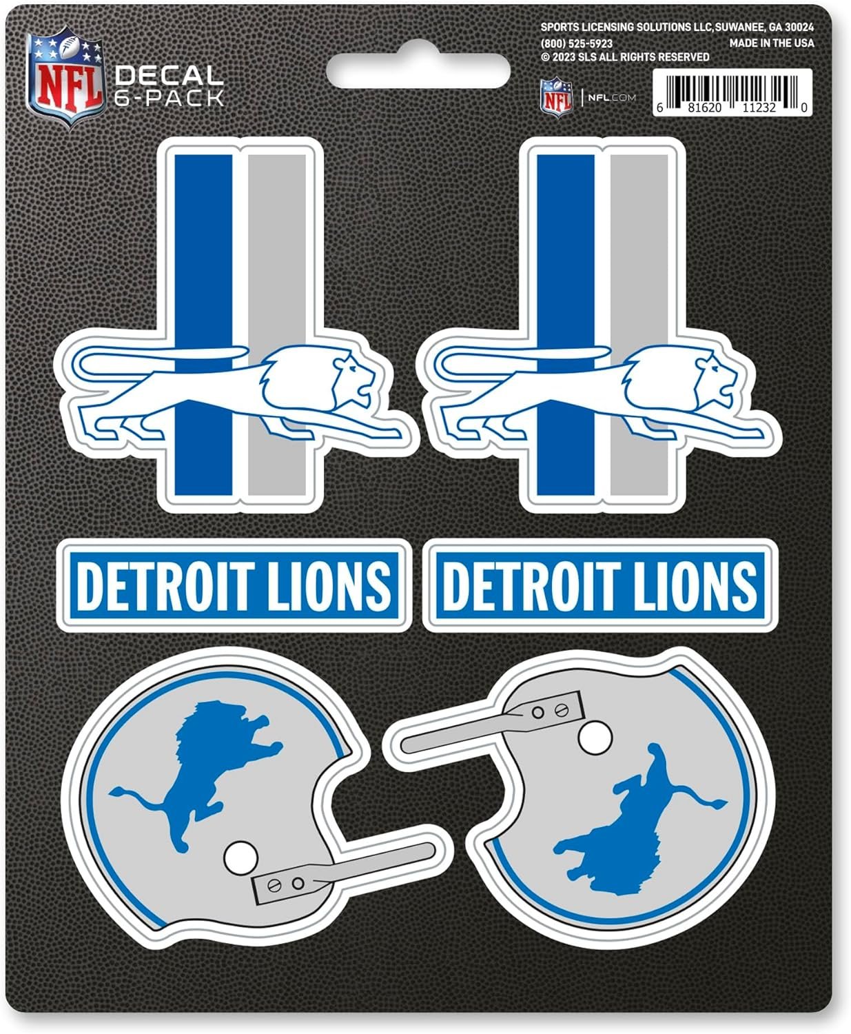 Detroit Lions 6-Piece Decal Sticker Set, Vintage Retro Logo, 5x6 Inch Sheet, Gift for football fans for any hard surfaces around home, automotive, personal items
