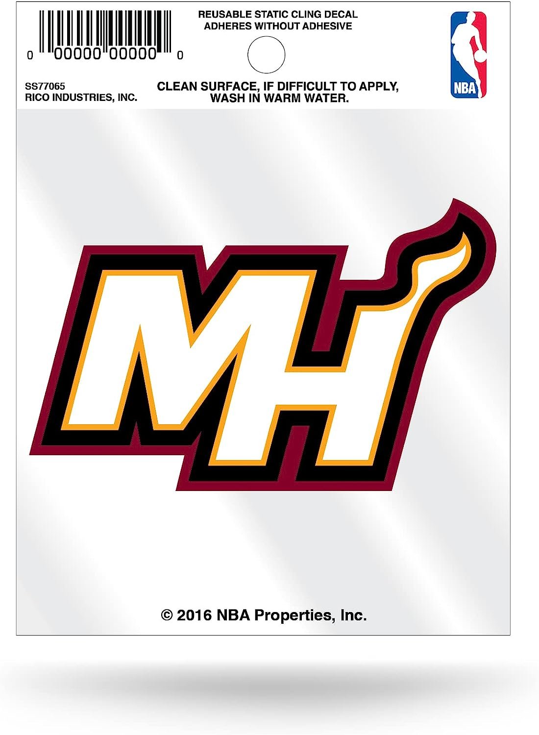 Miami Heat Static Cling Decal Sticker, 3.5 Inch, Clear Backing, Secondary Logo