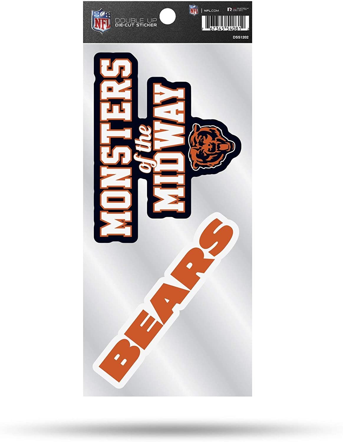 Chicago Bears Monsters of The Midway 2-Piece Double Up Die Cut Sticker Decal Sheet, 4x8 Inch