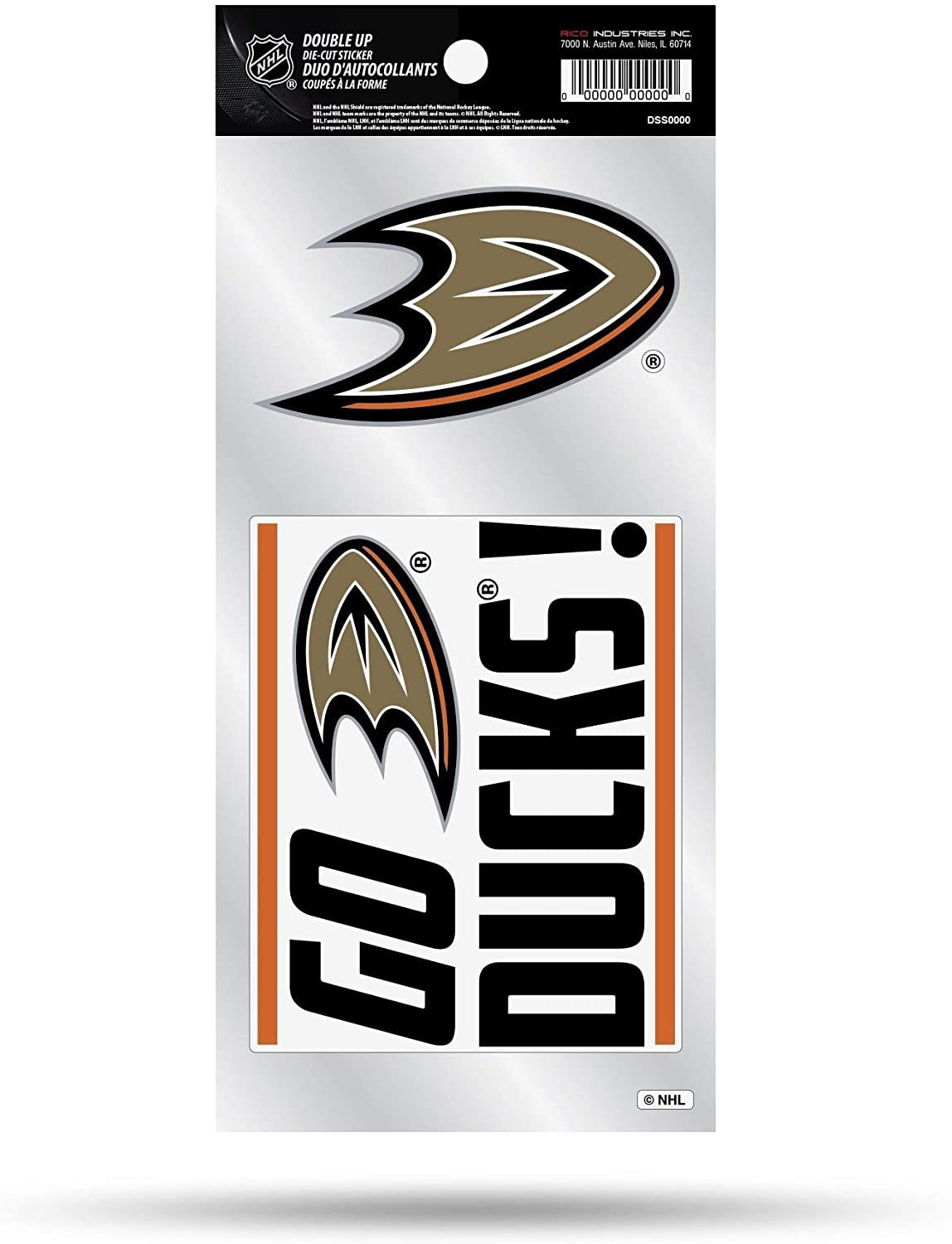 Anaheim Ducks 2-Piece Double Up Die Cut Sticker Decal Sheet, 4x8 Inch