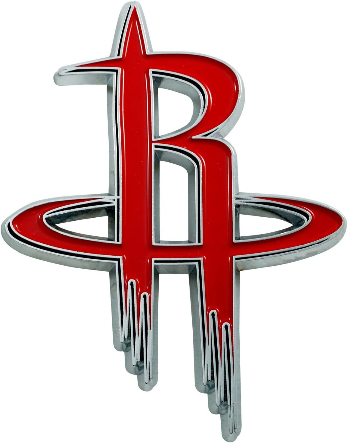 Houston Rockets Solid Metal Raised Auto Emblem, Team Color, Shape Cut, Adhesive Backing
