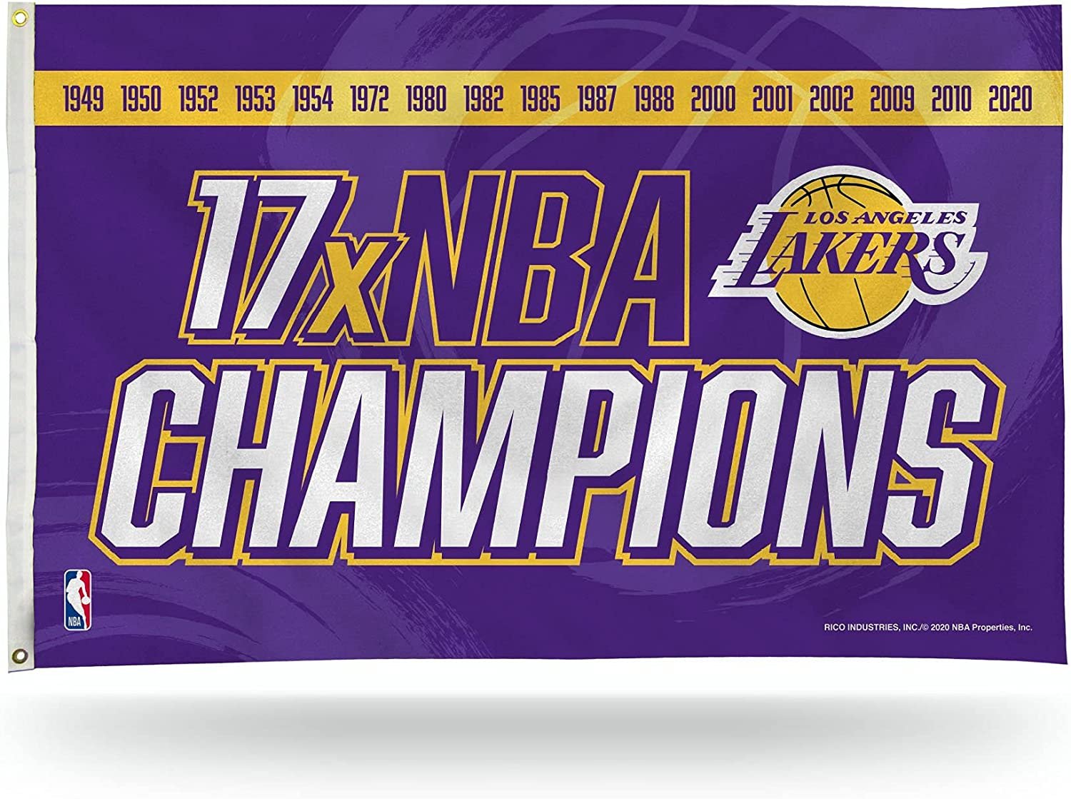 Los Angeles Lakers 17X Basketball Champions 3-Foot by 5-Foot Single Sided Banner Flag with Grommets