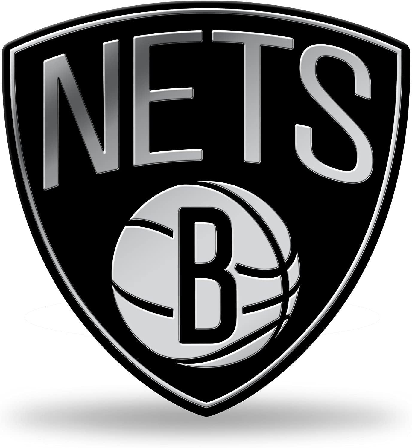 Brooklyn Nets Silver Chrome Color Auto Emblem, Raised Molded Plastic, 3.5 Inch, Adhesive Tape Backing