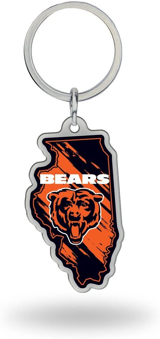 Chicago Bears Metal Keychain, State Shaped