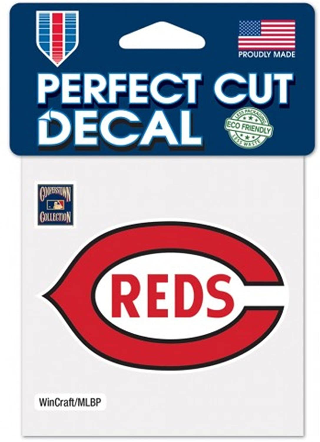 Cincinnati Reds 4x4 Inch Die Cut Decal Sticker, Cooperstown Retro Logo, Clear Backing