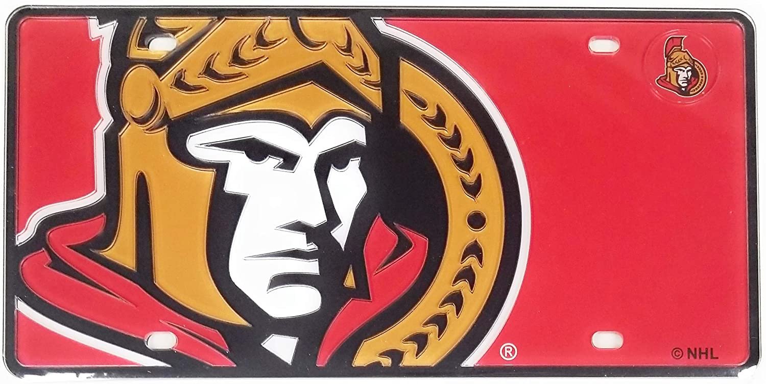 Ottawa Senators Premium Laser Cut Tag License Plate, Mega Logo, Mirrored Acrylic Inlaid, 12x6 Inch