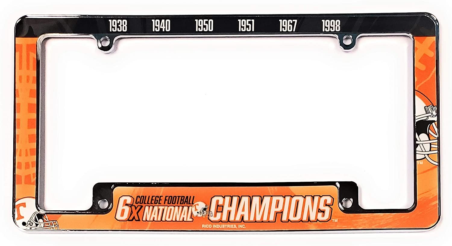 University of Tennessee Volunteers 6X Champions Metal License License Plate Frame Tag Cover, All Over Design, 12x6 Inch