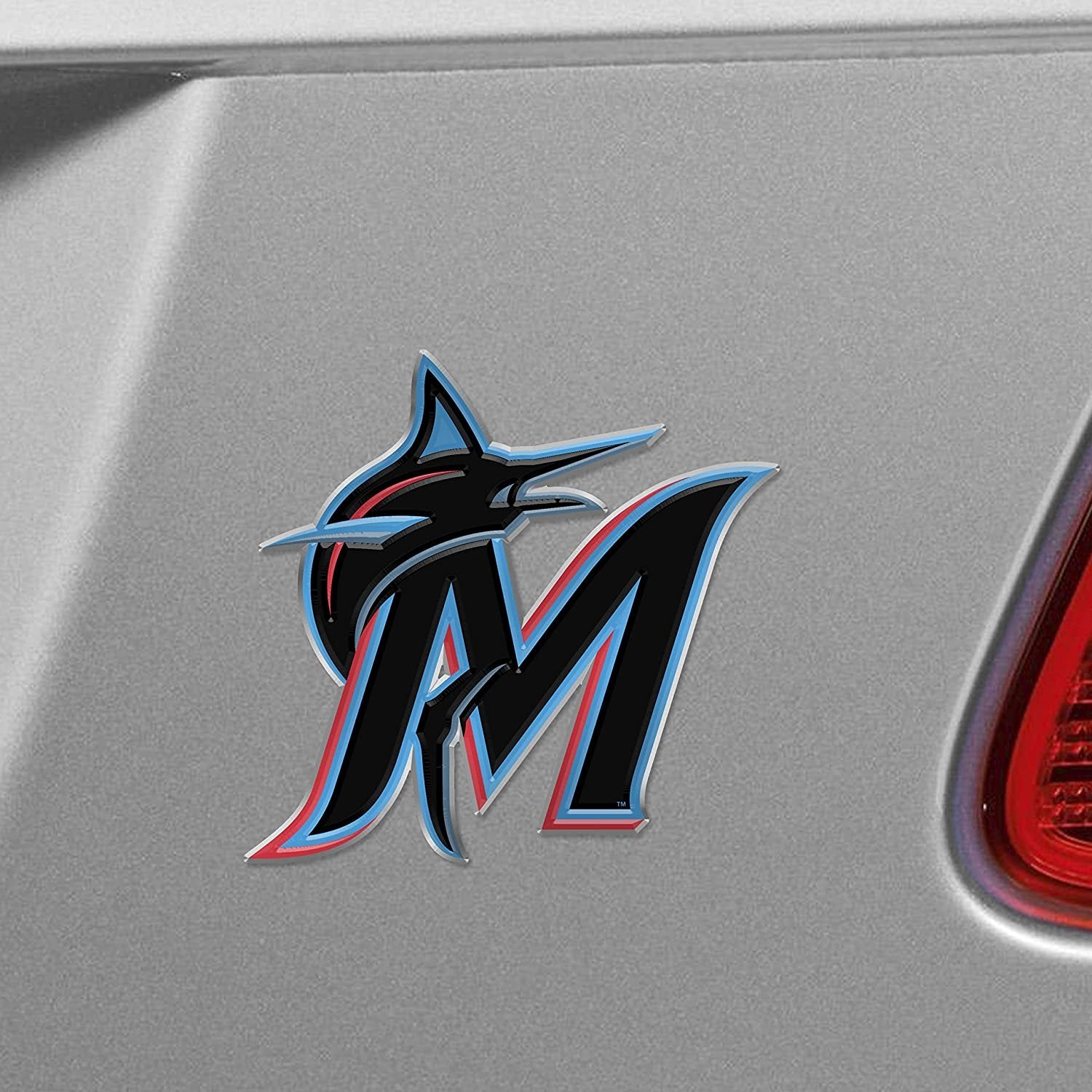 Miami Marlins Raised Aluminum Metal Color Automobile Emblem Decal Full Adhesive Backing