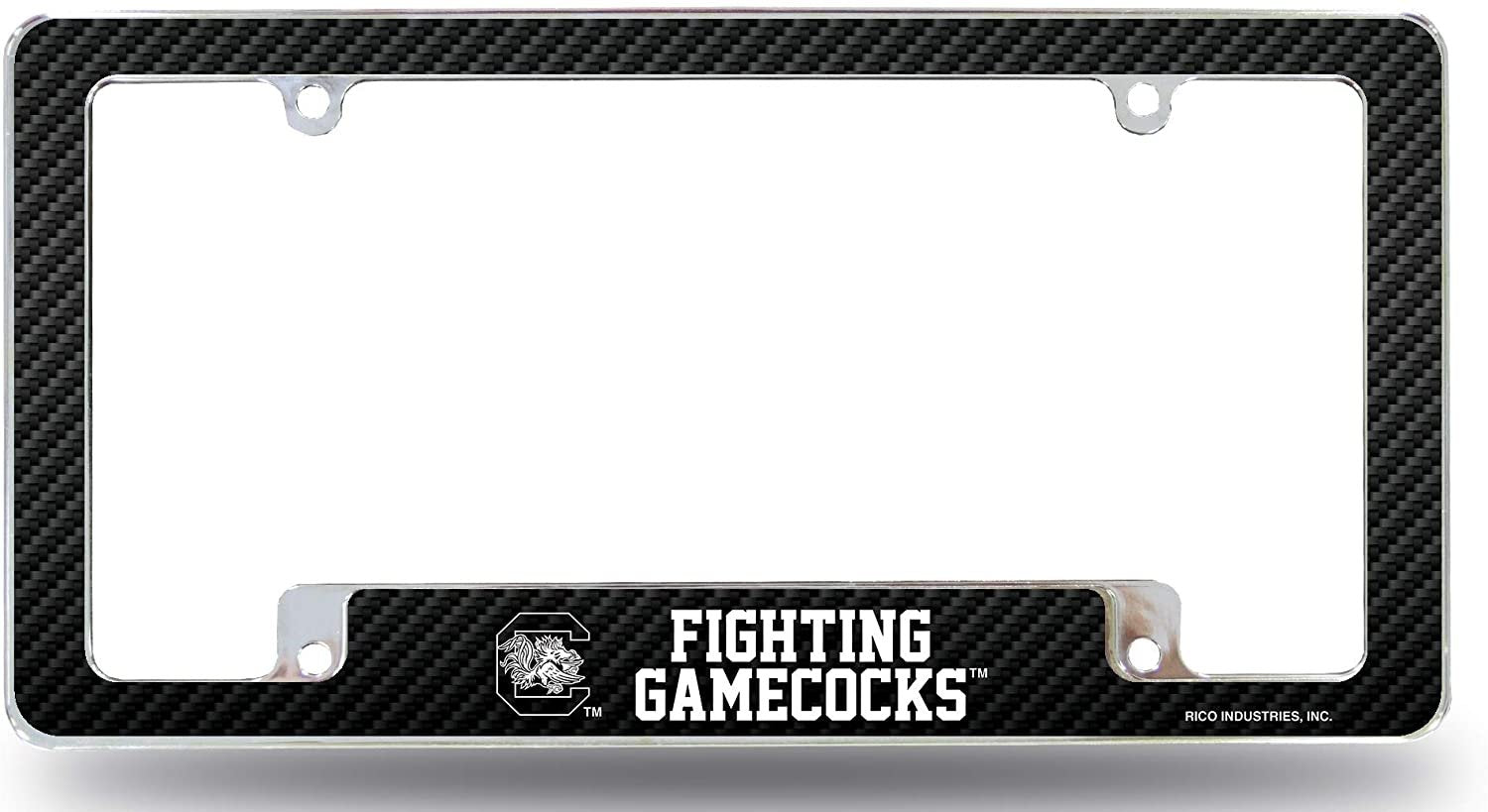 University of South Carolina Gamecocks Metal License Plate Frame Chrome Tag Cover, Carbon Fiber Design, 12x6 Inch