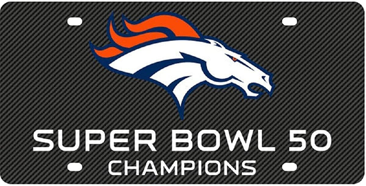 Denver Broncos Super Bowl 50 Champions Laser Tag License Plate, Carbon Fiber Style, Acrylic, 12x6 Inch