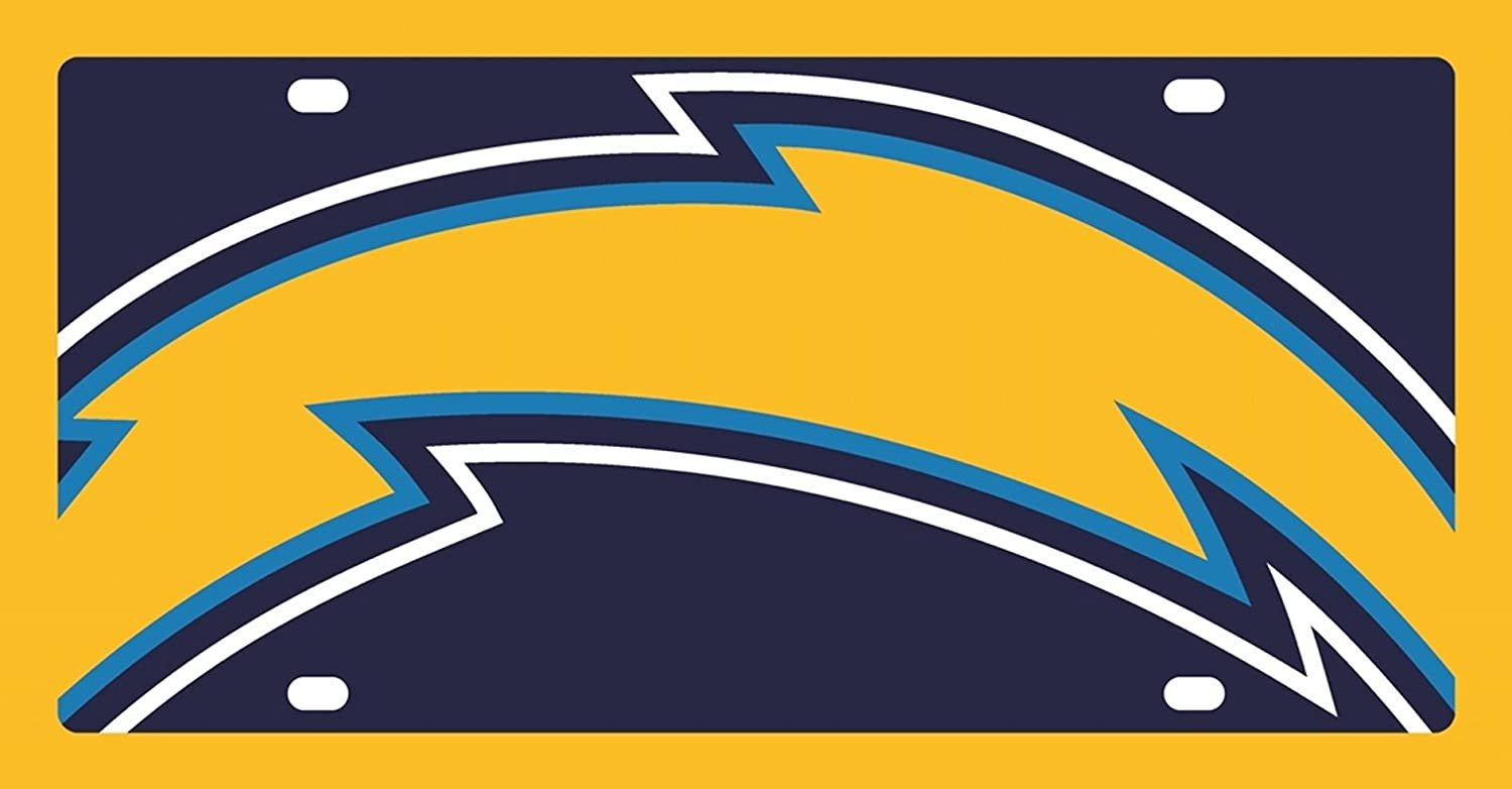 Los Angeles Chargers Premium Laser Cut Tag License Plate, Mirrored Acrylic Inlaid, Mega Logo, 12x6 Inch