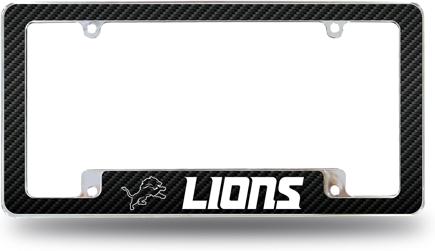 Detroit Lions Metal License Plate Frame Chrome Tag Cover Carbon Fiber Design 6x12 Inch