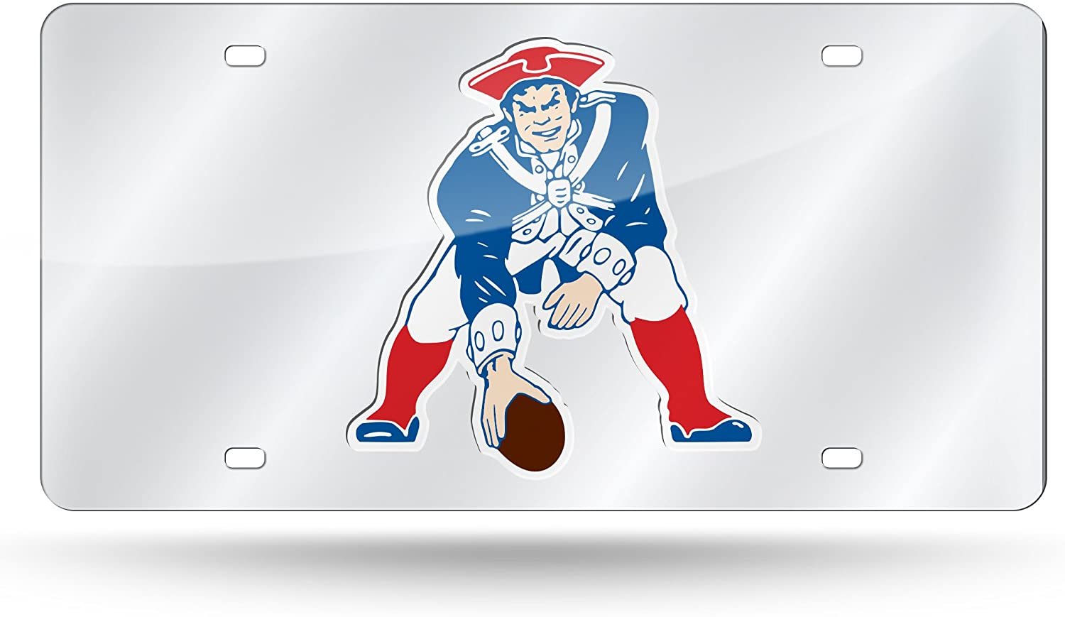 New England Patriots Premium Laser Cut Tag License Plate, Retro Logo, Mirrored Acrylic Inlaid, 12x6 Inch