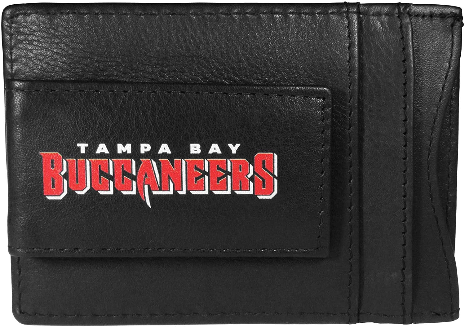 Tampa Bay Buccaneers Black Leather Wallet, Front Pocket Magnetic Money Clip, Printed Logo